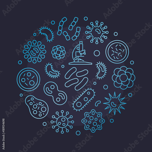 Microbes round outline blue illustration. Vector circular symbol