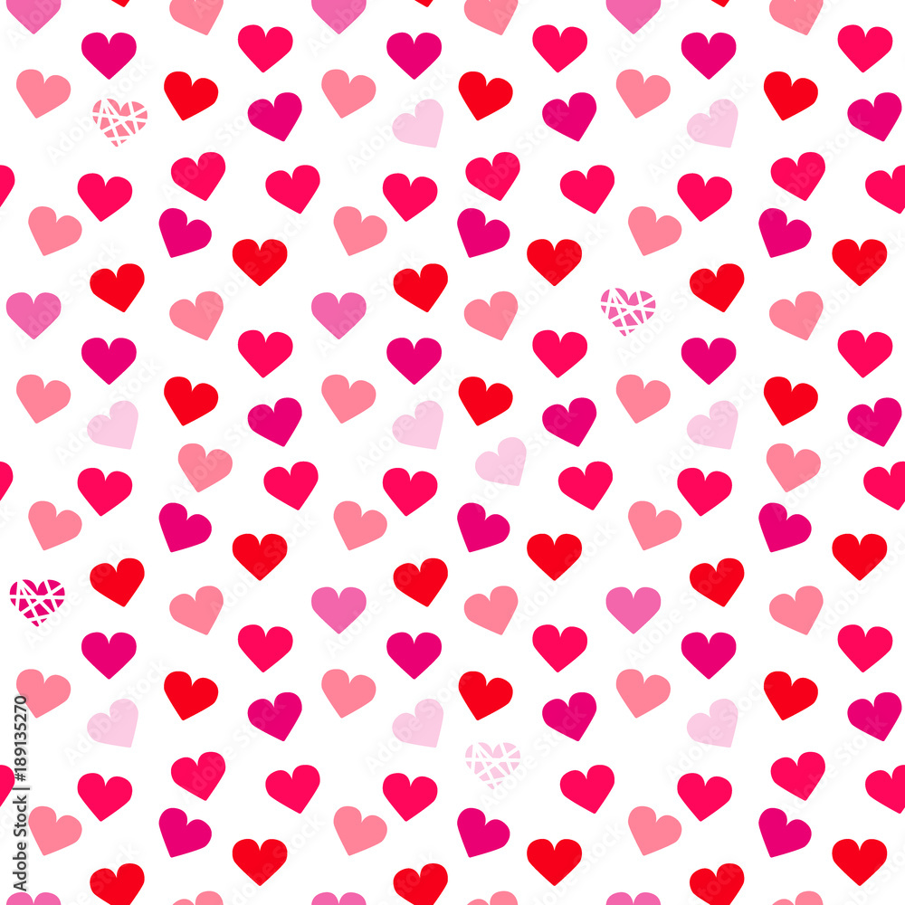 Valentine seamless pattern with hearts on white background.For wallpaper, gift and wrapping paper, greeting cards, pattern fills, web page background, textile, and wedding invitations.
