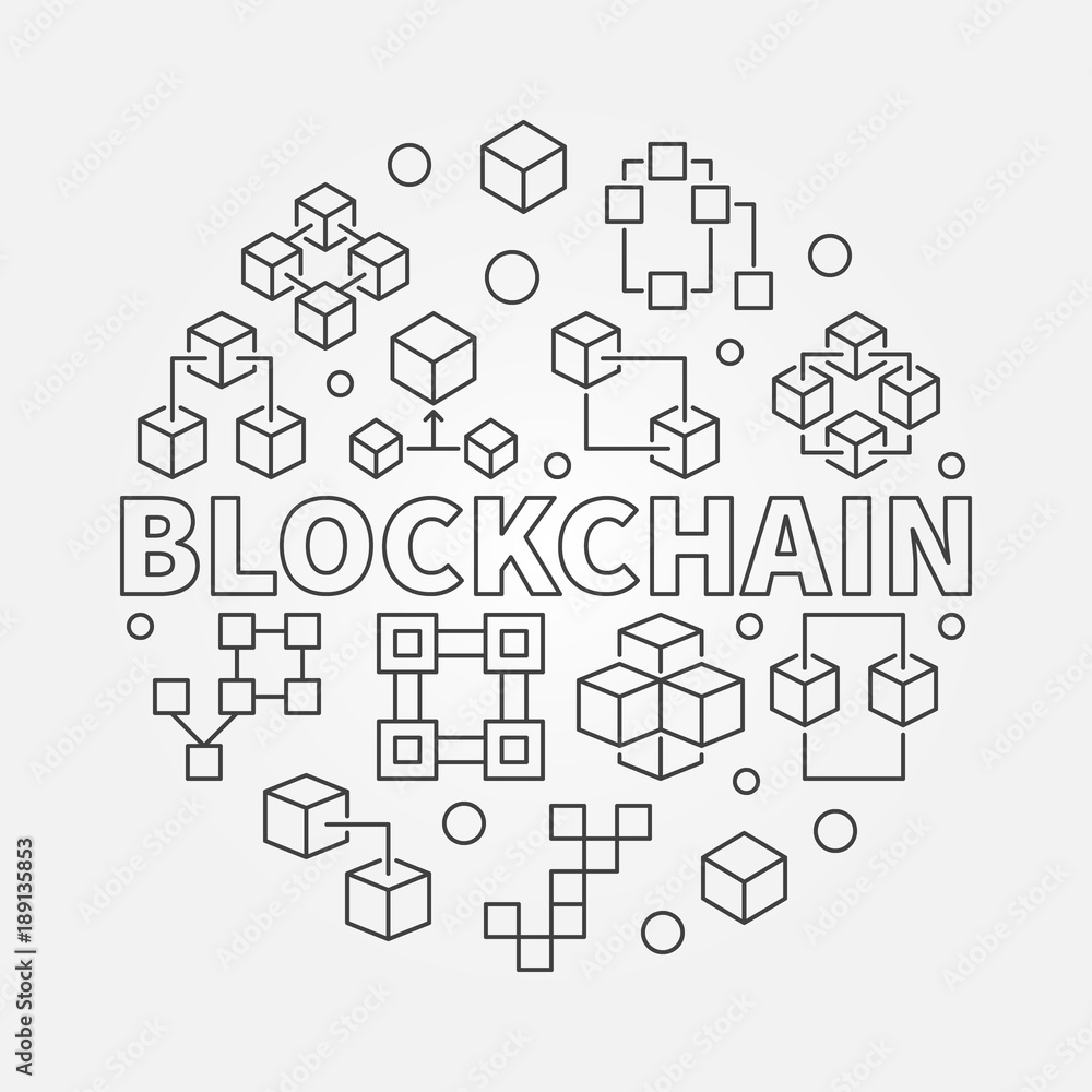 Blockchain round vector illustration in thin line style Blockchain round vector illustration in thin line style