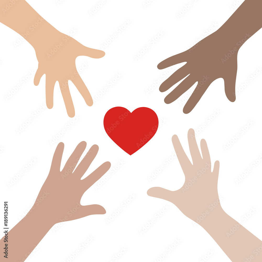 hands reaching out to the heart on a white background hands reaching out to the heart on a white background