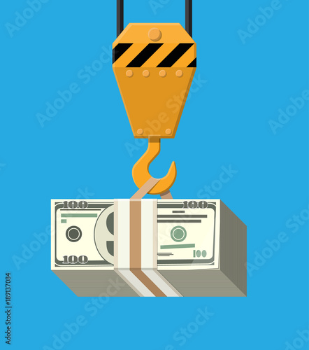 Crane hook with bunch of money.