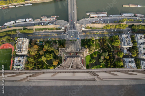 view looking down from the eiffel tower, paris , france