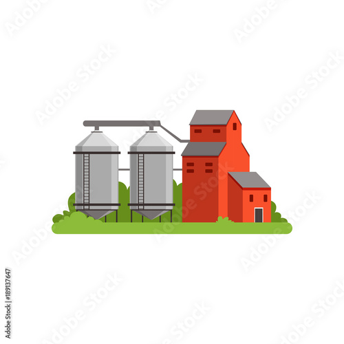 Agricultural silo towers and farm buildings, countryside life object vector Illustration photo