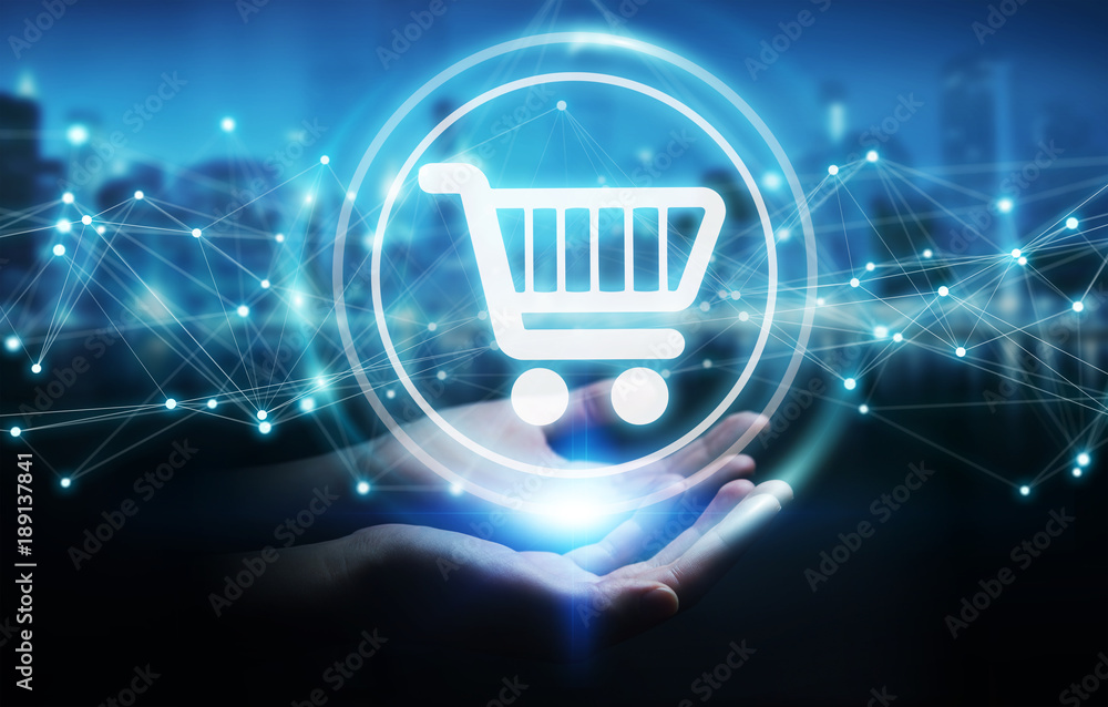Businessman using digital shopping icons with connections 3D rendering