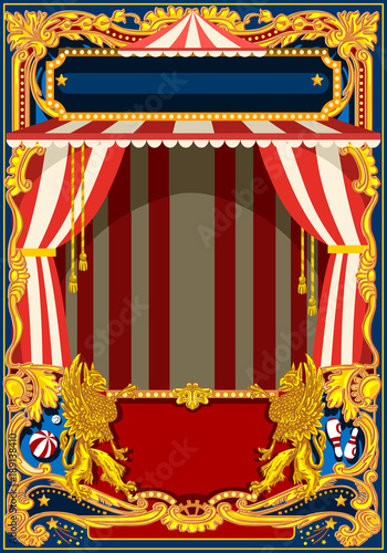 Carnival poster template. Circus vintage theme for kids birthday party invitation or post. Quality vector illustration