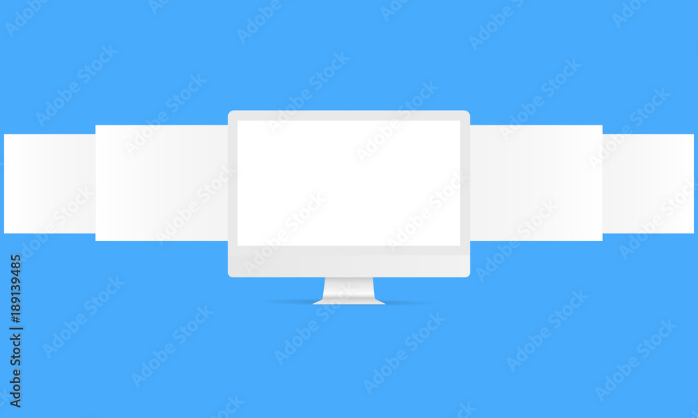 Computer monitor with blank screen and web wireframing pages - front view. Blank mockup to showcase your website design. Vector illustration Computer monitor with blank screen and web wireframing pages - front view. Blank mockup to showcase your website design. Vector illustration