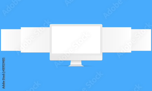 Computer monitor with blank screen and web wireframing pages - front view. Blank mockup to showcase your website design. Vector illustration