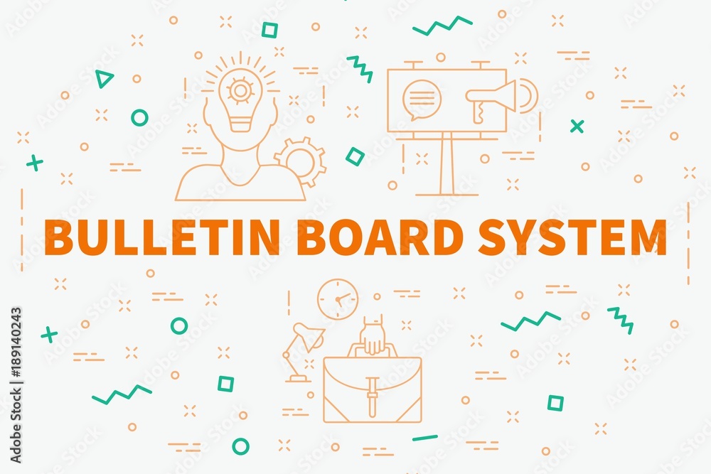 Obraz premium Conceptual business illustration with the words bulletin board system
