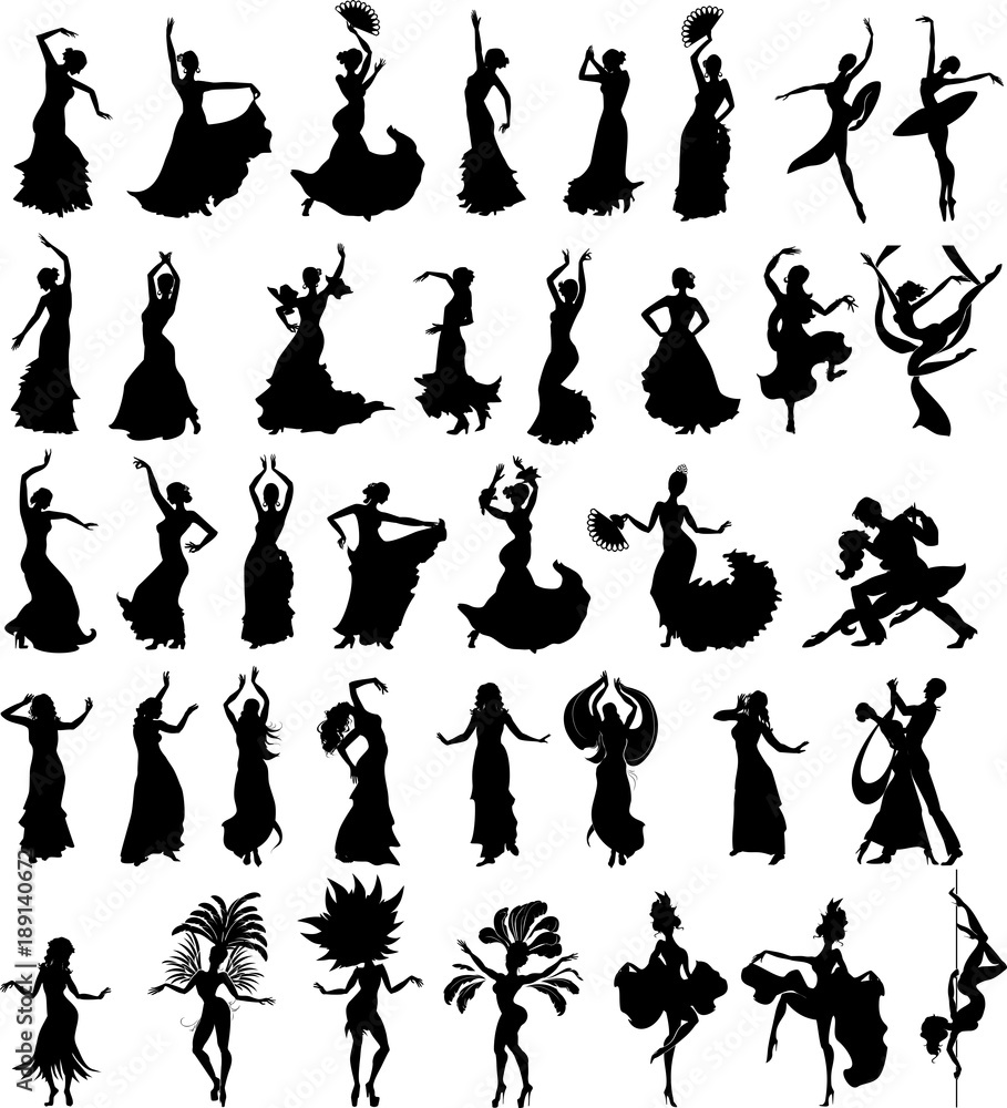 Obraz premium Big set of silhouettes of dancers