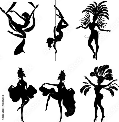 Set of silhouettes of dancers of erotic dances