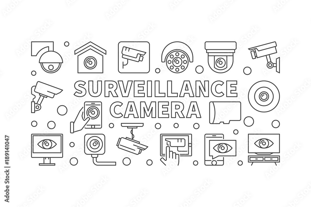 Surveillance camera illustration - vector line banner Surveillance camera illustration - vector line banner