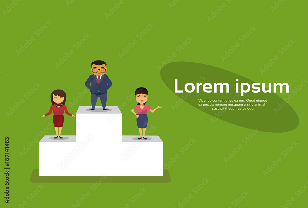 Successful Business Man Standing On First Place On Podium Asian Businessman Victory Concept Flat Vector Illustration Successful Business Man Standing On First Place On Podium Asian Businessman Victory Concept Flat Vector Illustration