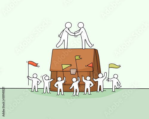 Cartoon little business people with big case.