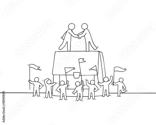 Cartoon little business people with big case.