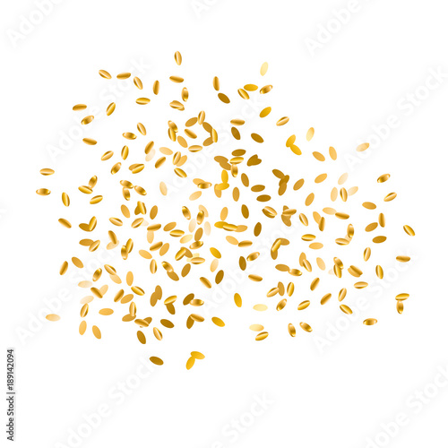 Scattered gold wheat seed design element. Simple vector illustration for surface design, background.