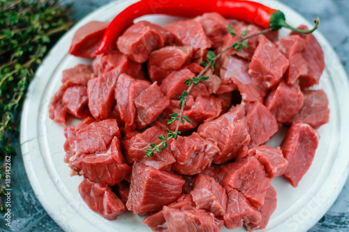 Beef cut into cubes with thyme