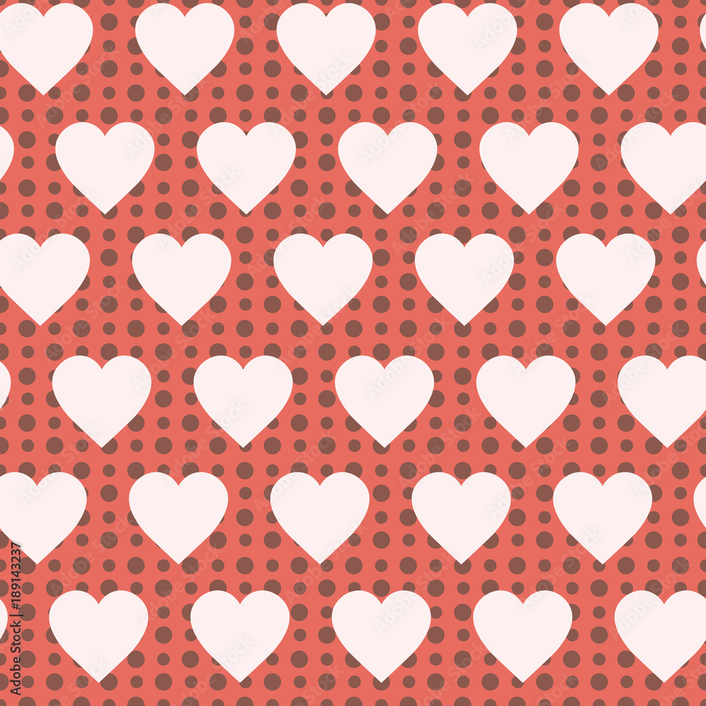Retro Seamless Pattern Pastel Hearts And Dots Romantic Background Vector Illustration