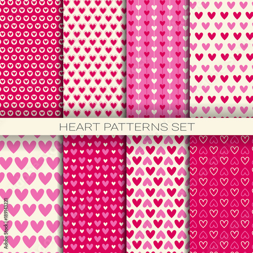 Heart Patterns Set Seamless Backgrounds For Valentine Day Vector Illustration