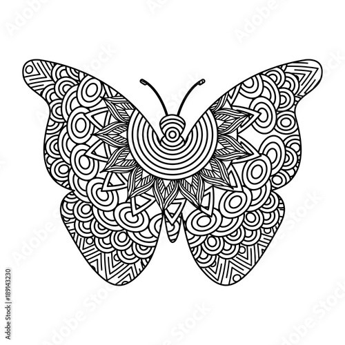 Canvas Print hand drawn for adult coloring pages with butterfly zentangle monochrome sketch v