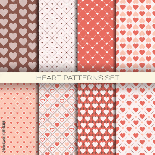 Heart Patterns Set Retro Seamless Backgrounds For Valentine Day Vector Illustration