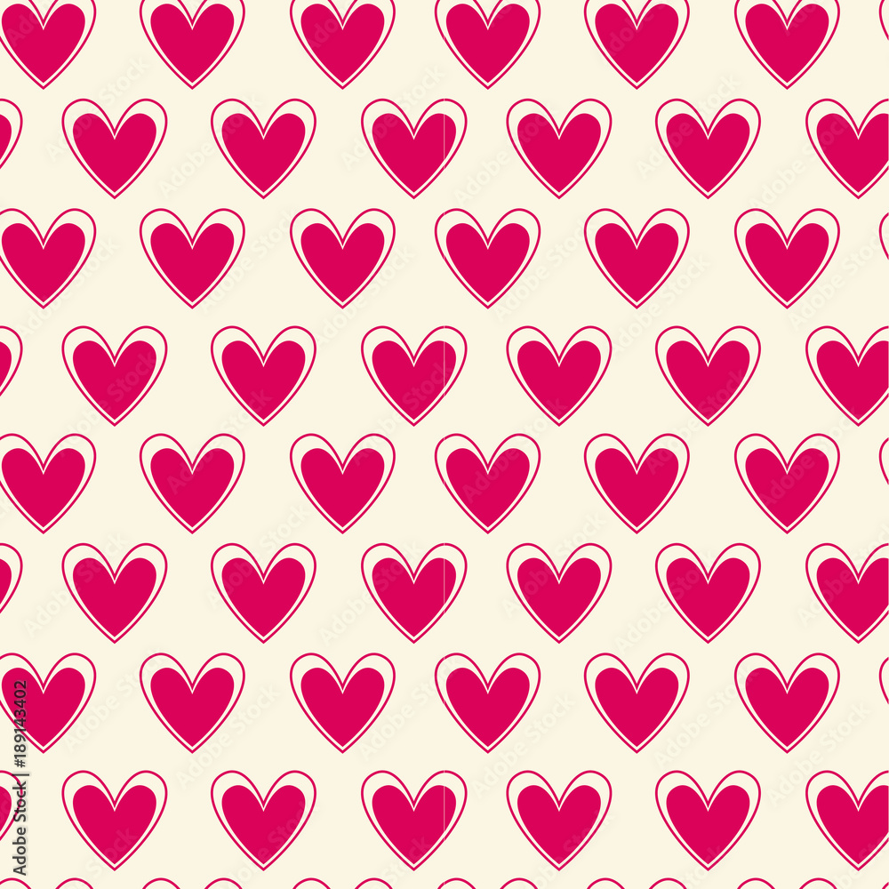 Seamless Pattern With Bright Pink Hearts On White Background Valentines Day Design Vector Illustration
