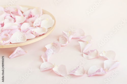 pink rose petal heart on soft pink background