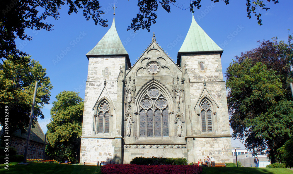 View of Stavanger cathedral, one of the oldest churches in Norway, sunny day View of Stavanger cathedral, one of the oldest churches in Norway, sunny day