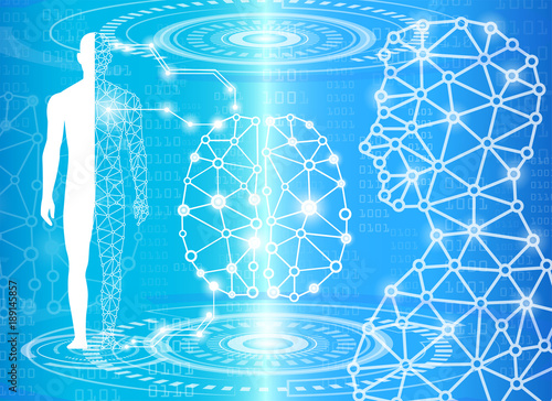 abstract background technology concept in blue light,brain and human body heal ,technology modern medical science in future and global international medical with tests analysis clone DNA human