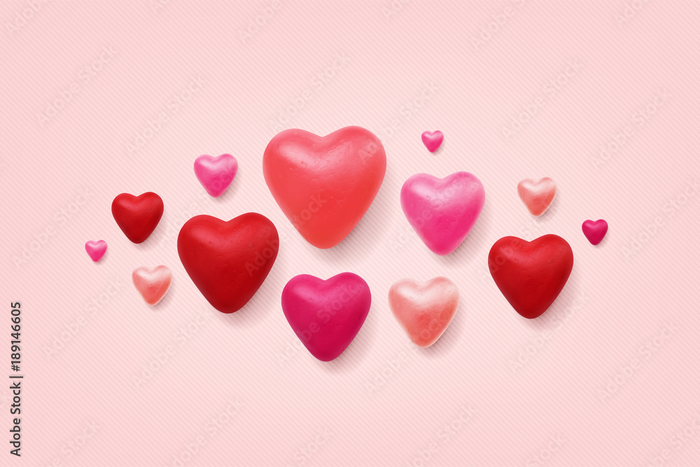 Valentines Day 3d hearts. Abstract love background. Vector decoration, good for invitations, greeting cards, web and print.