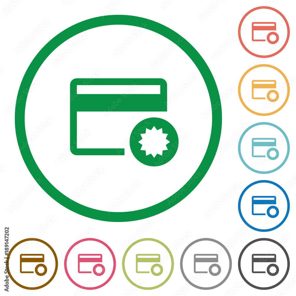 Credit card certified service provider flat icons with outlines Credit card certified service provider flat icons with outlines