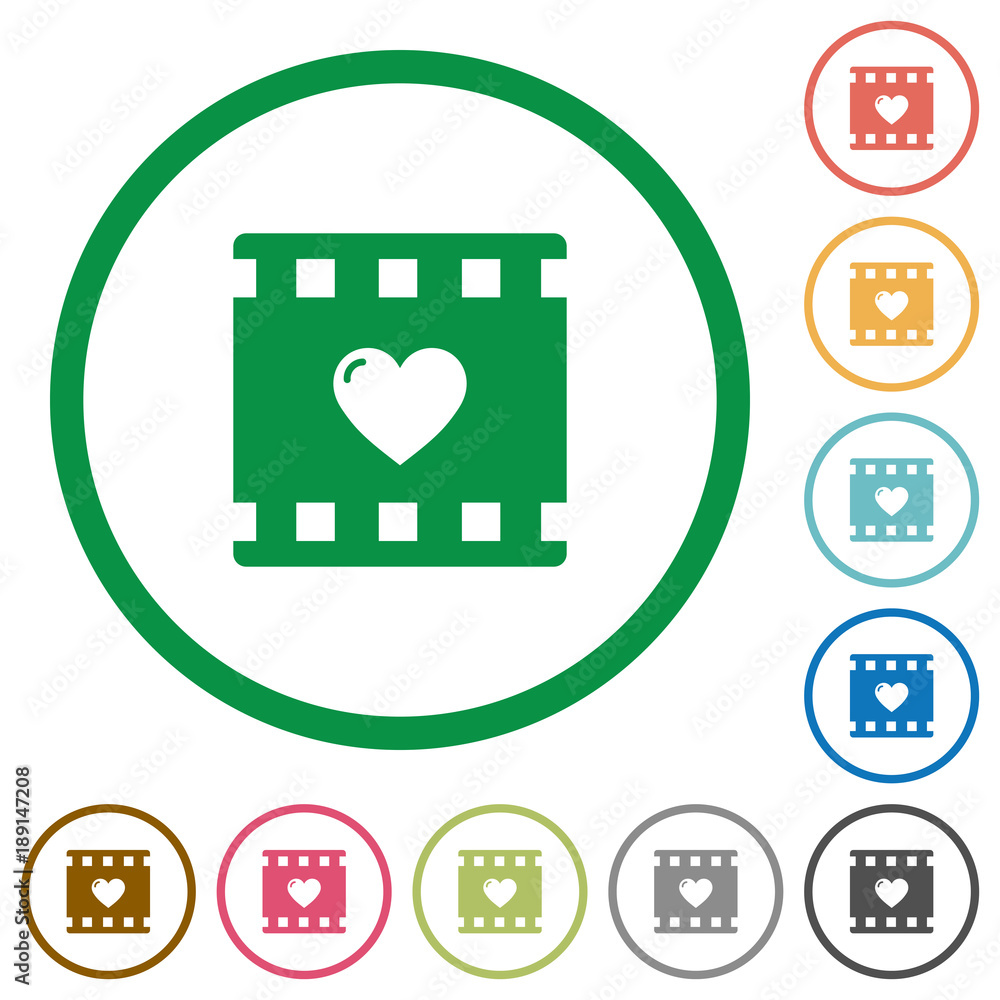 Favorite movie flat icons with outlines Favorite movie flat icons with outlines