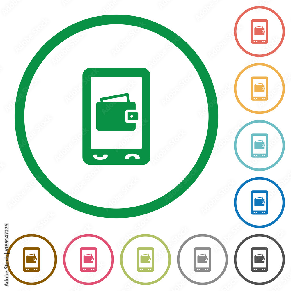 Mobile wallet flat icons with outlines Mobile wallet flat icons with outlines