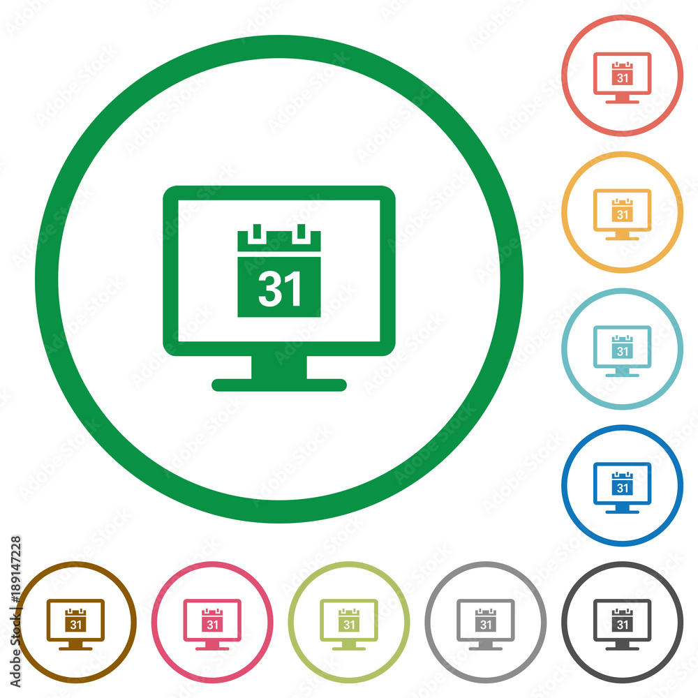 Online calendar flat icons with outlines Online calendar flat icons with outlines