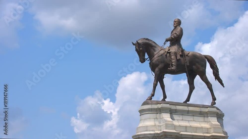 Richmond VA Robert E Lee Memorial Close-up Riding his Horse Statue on Traffic Circle with Monument Avenue and N Allen Ave