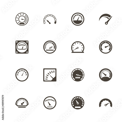 Speedometer icons. Perfect black pictogram on white background. Flat simple vector icon.