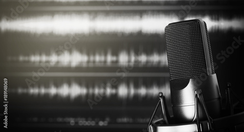 Slika na platnu Microphone in a recording studio
