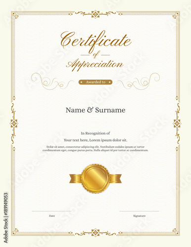 Luxury certificate template with elegant border frame, Diploma design for graduation or completion