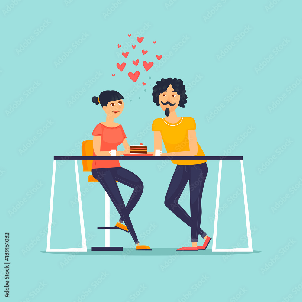 February 14, couple in love. Flat vector illustration in cartoon style. February 14, couple in love. Flat vector illustration in cartoon style.