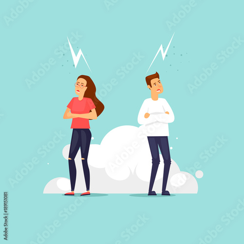 Couple swears, quarrels. Flat vector illustration in cartoon style.