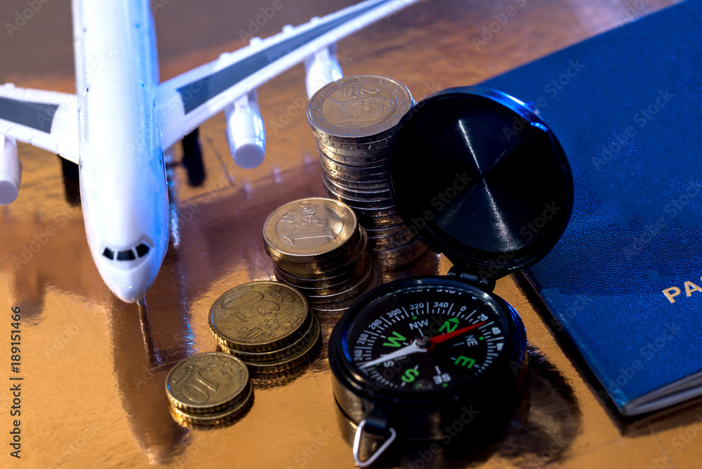 Fototapeta premium passport preparation for air travel - close up