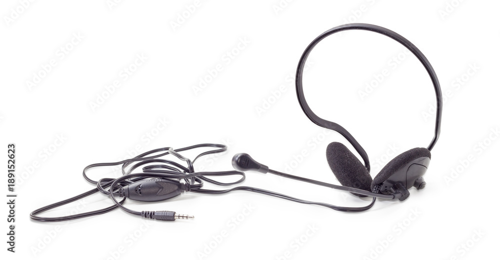 Obraz premium Black headset with full size headphones and microphone