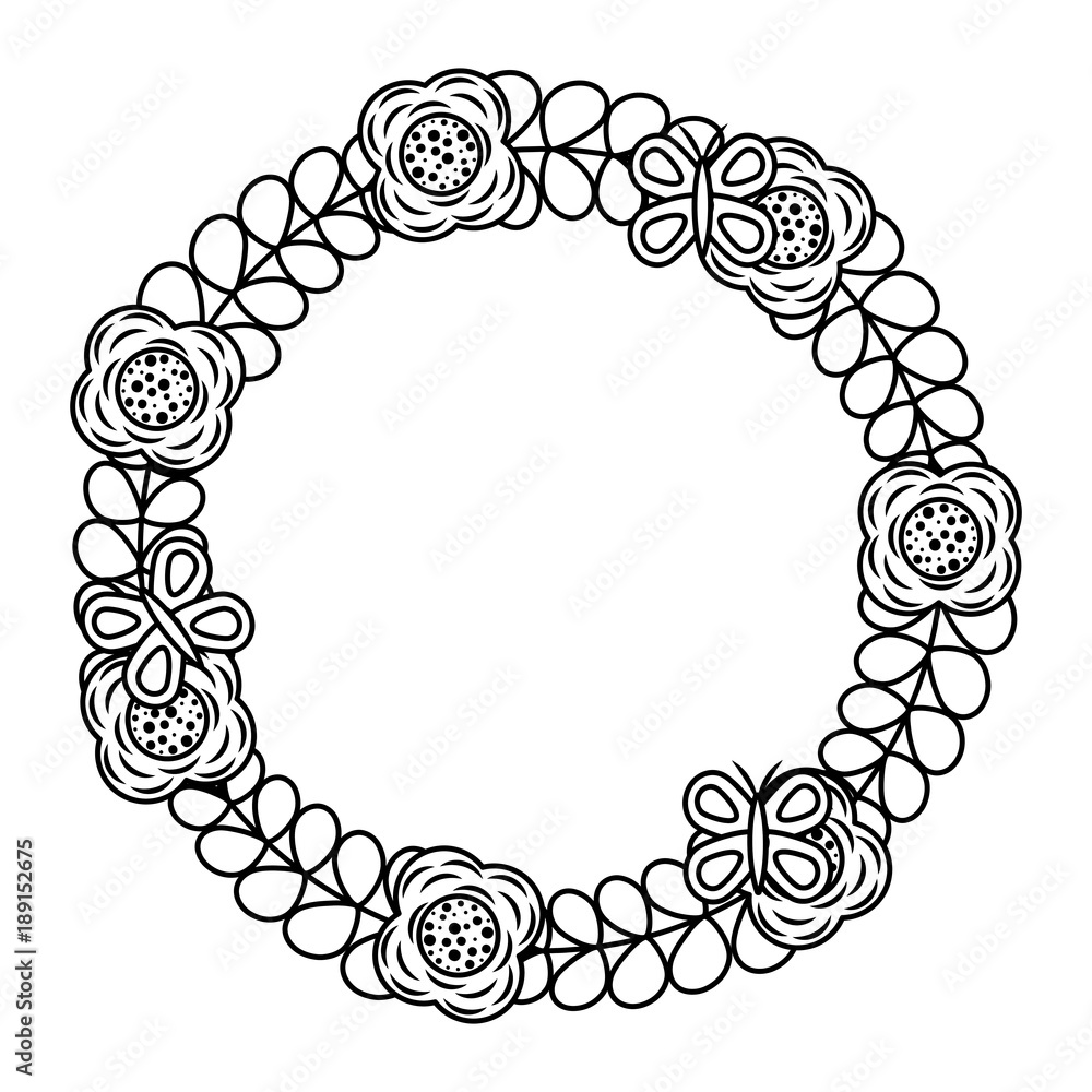beautiful floral wreath with spring flowers leaves vector illustration outline image beautiful floral wreath with spring flowers leaves vector illustration outline image