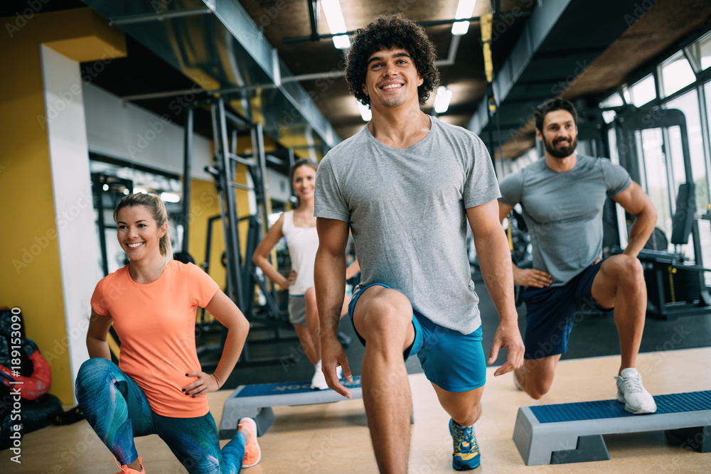 Picture of cheerful fitness team in gym Picture of cheerful fitness team in gym