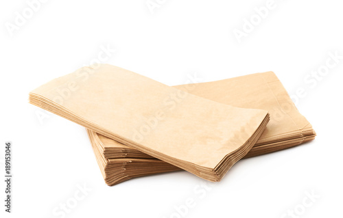 Pile of paper bags isolated