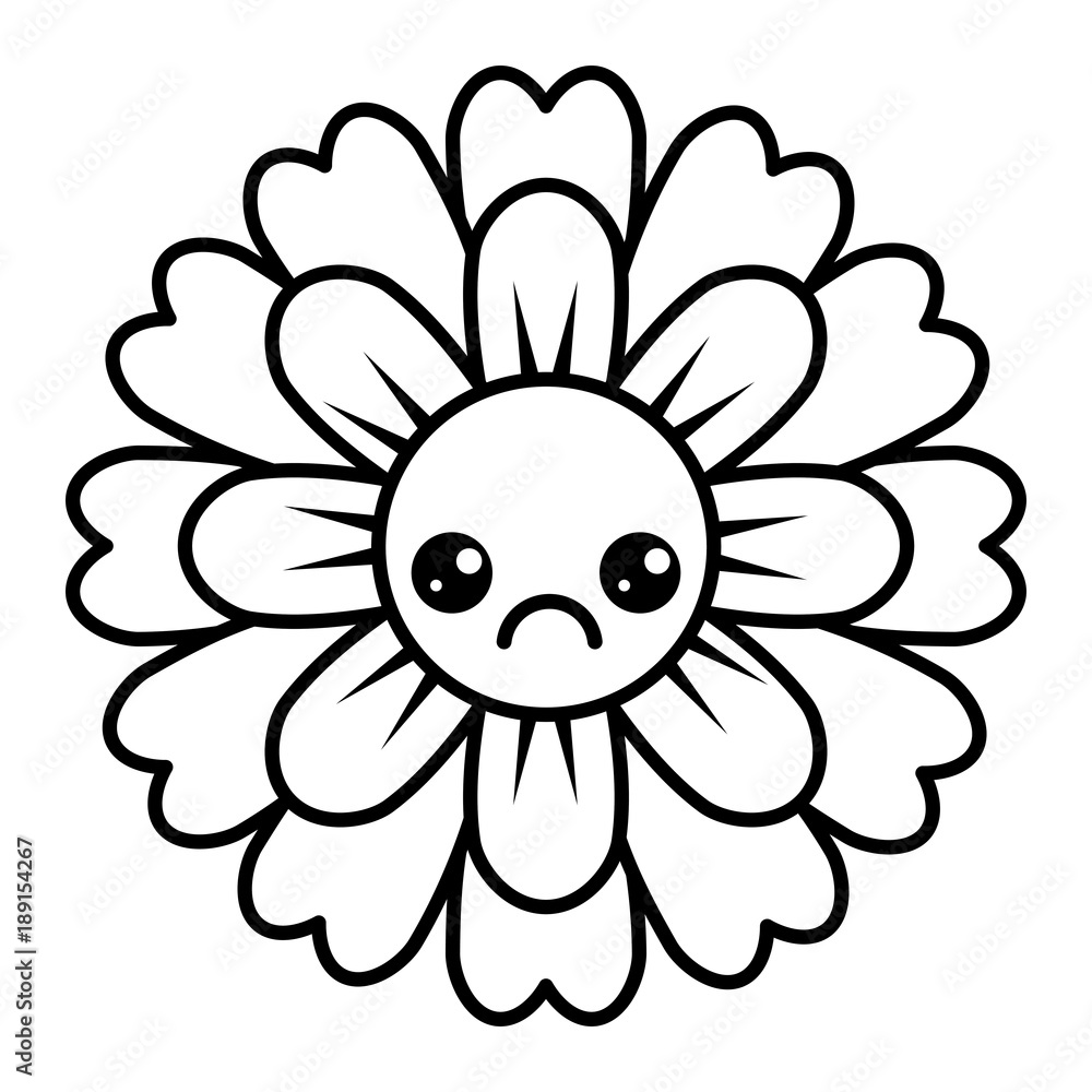 flower kawaii cartoon cute petals vector illustration outline image