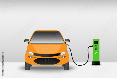 Electric car and charging station point, Technology EV, Automobile concept