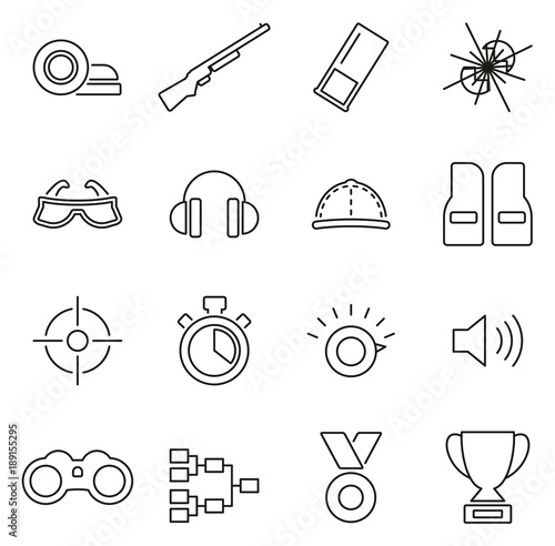 Clay Shooting or Skeet Shooting Icons Thin Line Vector Illustration Set