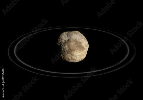 Chariklo asteroid with rings in artwork concept