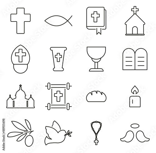Christianity Religion & Religious Items Icons Thin Line Vector Illustration Set