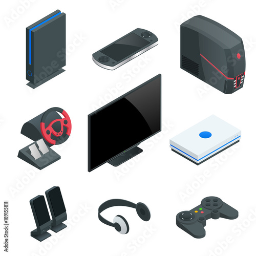 Isometric Video Game console icon set. Simple set of game console vector icons for web design isolated on white background